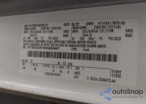 2022 Ford Transit-250 from USA, damaged, VIN 1FTBR2X81NKA63447